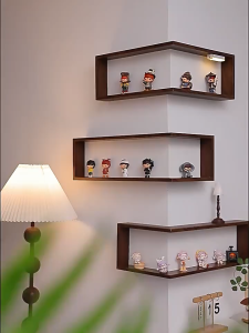 Wooden corner shelf 90-degree angle doll storage rack toy decoration Rak Sudut home living room