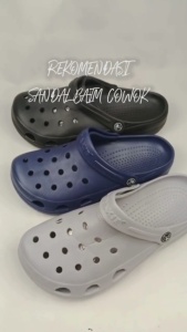 Sandal Pria Casual W9011 - Model Clog Baim Stylish & Nyaman | Size 40-44 | Hitam Abu Navy
