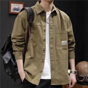 Wear-Resistant Long Sleeve Mens Shirt Casual Loose Workwear Jacket American Style Spring Autumn Outerwear for Youth
