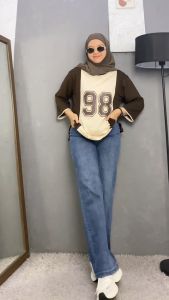 Kaos Oversize Wanita Baseball Jumbo Lengan 7/8 / Atasan Sporty Cotton Combed 24s