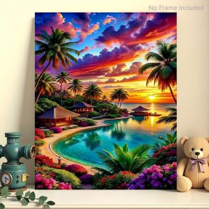 Acrylic Paint By Numbers Tropical Style Landscape Painting By Numbers on Canvas Coloring By Number for Adults Paint Digital Art