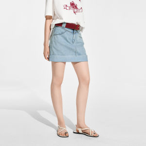 BEIQIANI | Vintage Washed Turn-up Denim Mini Skirt