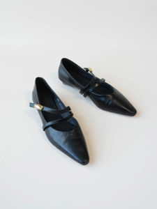 CAIZINI | Leather Mary Jane Shoes with French Retro Style Metal Buckle Pointed Toe Low Heel