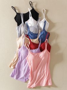 Cotton Bamboo Womens Modal Tank Top Wireless Bralette Vest with Chest Pad Cup Underwear Base Shirt Summer Simple Style Pure Color