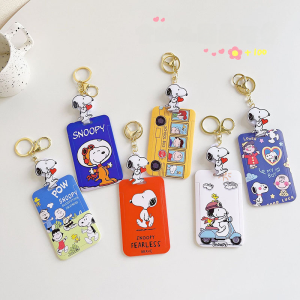 Snoopy Student Campus Card Holder Expandable Keychain Heart Protection Cover Ornament Bus Card Holder Red ABS Material