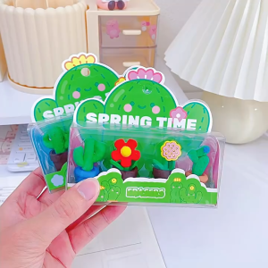 1 Box Cute 3D Cactus Eraser Set PVC Rubber Pencil Eraser School Stationery Kids Gift Classroom Reward Office Supplies