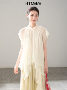 HTMEME | Breathable Chiffon Blouse with Sash Short Sleeve