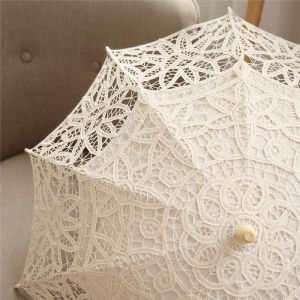 ร่มลูกไม้สไตล์วินเทจสำหรับผู้หญิงร่มไม้ตรงร่มสำหรับงานแต่งงานร่มสีขาวสำหรับถ่ายภาพงานแต่งงาน