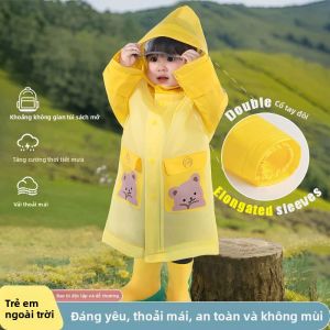 Áo Mưa Hoạt Hình Dành Cho Trẻ Em Chống Mưa Có Vành Mũ Và Dải Phản Quang Thiết Kế Không Gian Ba Lô Vô Hình Dành Cho Bé Trai Và Bé Gái