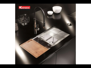 Chậu rửa bát Konox KN8745DUB inox 304 workstation lắp âm 2 hố dày 1.2 mm chống ồn hiện đại