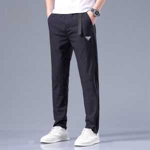 ROMON | Lormen Ice Silk Slim Fit Casual Pants Mens Summer Thin Quick Dry Straight Leg Sport Elastic Long Trousers Fashionable Urban Style