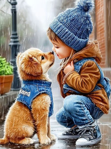 Huacan DIY Diamond Painting Boy Golden Retriever Diamond Embroidery Portrait Animal Set New Collection Decorative Paintings