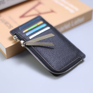 Ultra-Thin Leather Coin Purse Short Zipper Wallet for Ladies Avocado Green Card Clip Crocodile Pattern Color Block Design