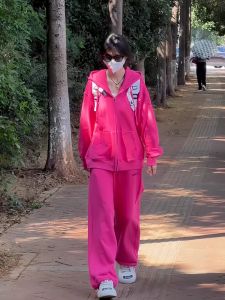 American Style Street Sportswear Set Womens Loose Fashion Pure Cotton Sweatshirt Casual Two-Piece Set Running Trendy