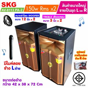 SKG ลำโพงตั้งพื้น ลำโพงขนาด 12 นิ้ว 150W RMS เบสแน่นๆๆ รุ่น AV-8113 PA-2 (สีทอง) ขายเป็นคู่ ซ้าย-ขวา   ลำโพง ตู้ลำโพง ลำโพงเบสหนักๆ ลำโพงบ้าน