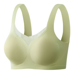 บราลูกไม้ไร้รอยต่อสำหรับผู้หญิงปิดปากไร้สายแบบนิ่มถ้วยที่คงที่ดันทรง M-XXL