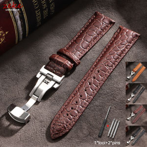 Embossed Leather Strap with Butterfly Clasp Crocodile Pattern Design Band 14/16/18/19/20/21/22/24mm Replacement Wristwatch Bands