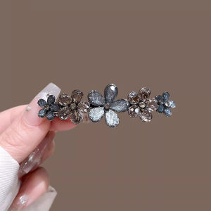 New Glaze Rhinestone Flower Hair Clip Spring Clip High-end Womens Back of Head Half-tied Hair Clip Korean Style Hair Accessories