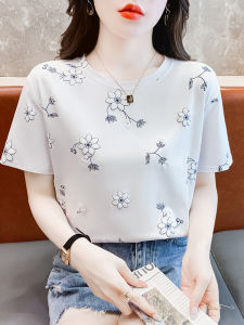 Summer Cool Feeling Skin-friendly Pure Cotton Short Sleeve T-shirt Womens New 2025 Printed White Top Trendy Simple Body Shirt