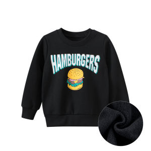 27home Autumn Winter Fleece Lined round Neck Sweatshirt for Girls Baby Clothes Burgers Print Hoodie Childrens Clothing