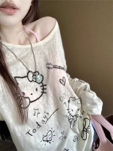 Áo Thun Dài Tay in Họa Tiết Hoạt Hình Mỏng Vai Mùa Hè Cho Nữ Áo Chống Nắng Rộng Rãi Thoải Mái Thoáng Khí Phong Cách Thường Ngày