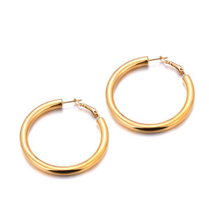 Lokaer Waterproof Stainless Steel 50mm Round Geometric Huggie Earrings 18K Gold Plated Charm Fashion Jewelry For Women E24109