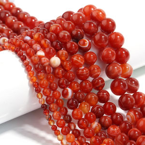 1 Strand Natural Stone Beads 4/6/8/10/12mm Red Striped Agate Beads Loose Spacer Beads For DIY Jewelry Making Bracelet Necklace