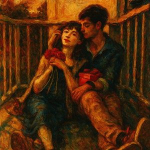 Tranh Nghệ thuật "Cặp Đôi Ngồi Bên Ban Công" VIETSMART ART - Sơn dầu 45 x 60cm