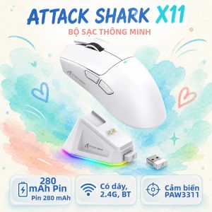 Chuột Chơi Game Không Dây Attack Shark X11/X11se Kết Nối Ba Chế Độ Bluetooth Cảm Biến PixArt PAW3311 59±3g Giao Diện USB Có Thể Sạc Lại
