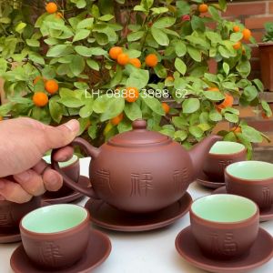 Bộ Ấm Chén Bát Tràng Phúc Lộc Thọ Men Ngọc - Ấm Trà Tử Sa NN Vương Mạnh Tuấn