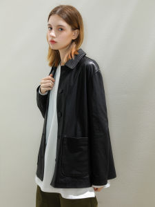 Miccbeirn | New Fashionable Retro Womens Sheepskin Leather Jacket Natural Luster Hong Kong Style Trendy Top Casual Loose Fit Coat