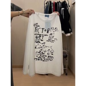 เสื้อยืดคอกลมแขนยาวทรงหลวมสไตล์เกาหลีสำหรับผู้หญิง ลายสุนัขการ์ตูน ทรงสลิมฟิต ทรงหลวม ทรงสลิมฟิต ทรงสลิมฟิต