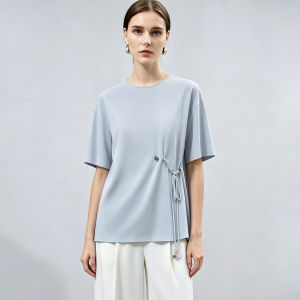 AMII | Summer Casual Round Neck Dropped Shoulder Beaded Drawstring Blouse