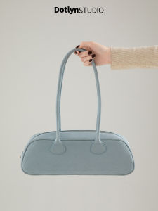 Dotlyn Retro Large Capacity Lychee Pattern Single Shoulder Underarm Bag Womens Casual Commuting French Bread Bag Pure Color