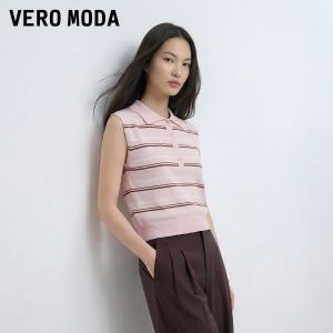Vero Moda | Áo Knitwear Sọc Cổ Polo Không Tay Từ Sợi Acetate