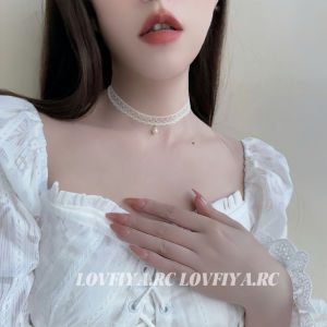 White Lace Pearl Pendant Choker Necklace Short Style Bone Chain Girls Fashion Jewelry Original Design Alloy Silver Gold Plated