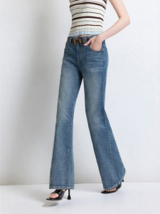 Vero Moda | Belted Denim Flared Pants Slimming Washed