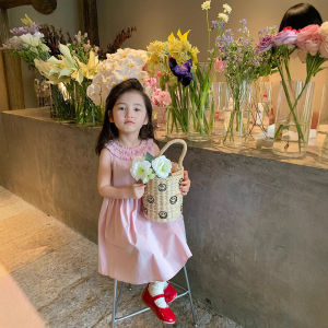 Sweet Princess Vest Dress Childrens Summer Style Ruffle Collar Vest Dress Cotton Soft Processing A-Line Skirt Thick Pure Color