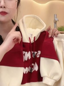 Áo Nỉ in Họa Tiết Mùa Thu Cho Trẻ Em Áo Nỉ Harajuku Rộng Rãi Quần Dài Hai Mảnh Cho Bé Trung Và Bé Nhỏ Áo Nỉ Cotton Phong Cách Hàn Quốc