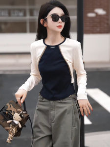 Áo Thun Dài Tay Cổ Tròn Màu Tương Phản Thời Trang Thu Đông 2025 Cho Nữ Áo Thun Bó Sát Áo Lót Áo Phông Chất Liệu Cotton
