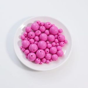 10-100pcs 6/8/10/12/14/16/18/20mm Hotpink Round Acrylic Beads Solid Color Loose Spacer Beads For DIY Jewelry Making Accessories