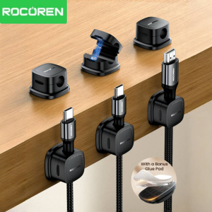 Rocoren | Rocoren Magnetic Cable Organizer Smooth Adjustable Cable Holder Under Desk 6PCS Stable Cable Management Wire Keeper Cable Clips
