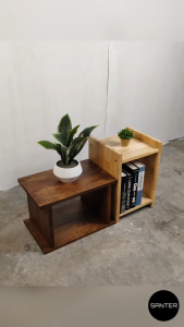 RB304. Solid Rubber Wood Side Table/ Bedside Table/ Storage Shelf/ Book Shelf/ Plant Pot Rack/ Side Table with Shelf