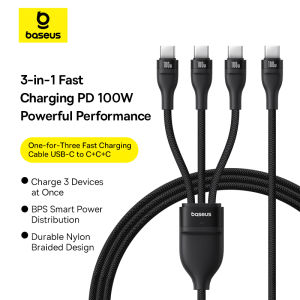 Baseus 3 in 1 100W Cable USB C to Type C PD 6A Fast Charger Data Quick Charging Cord For Macbook iPhone Samsung Xiaomi Phone Wire