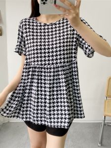 plus Size Artificial Cotton T-Shirt Womens Mid-Length Loose Korean Style A-Line Slimming Outerwear Pure Cotton Silk Shirt Short Sleeve