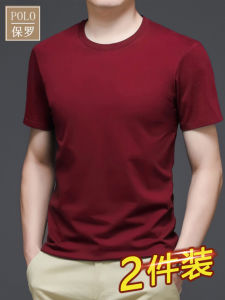 เสื้อยืดคอกลมแขนสั้นผ้าฝ้ายแท้ Paul 2025 สีแดงไวน์สำหรับผู้ชาย เสื้อชั้นในระบายอากาศได้ดี ทรงสลิมฟิต ลำลอง ฤดูร้อน