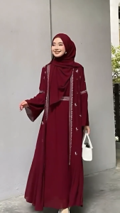 Gamis Abaya Safwa Mix Bordir Terbaru Bahan Ceruty Babydoll Dress Kekinian Elegan Murah Kekinian