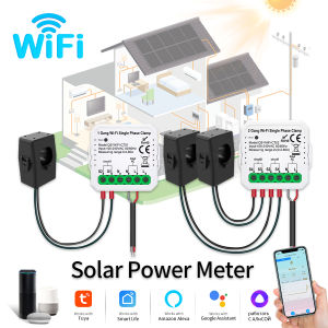 Tuya Smart WiFi Solar Power Energy Meter 80A With Clamp Bidirectional App Monitor Export Import Power 110-240V Current Sensor