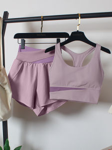 High-Intensity Womens Yoga Sportswear Top Fitness Running Tank Top Shock-Resistant Innerwear Short-Sleeved Two-Piece Set