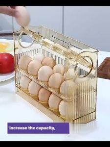 DuduMart Refrigerator Organizer 3 Tier Flip Design 30 Grid Egg Holder Fresh Keeper Food Storage Rack
